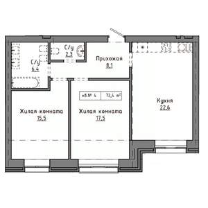 2-к квартира, строящийся дом, 72м2, 2/9 этаж