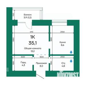 1-к квартира, строящийся дом, 35м2, 8/10 этаж