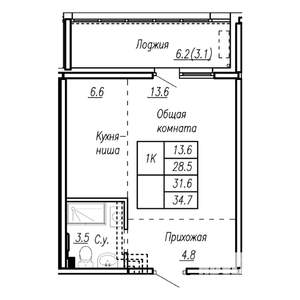 1-к квартира, строящийся дом, 32м2, 16/22 этаж
