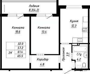 2-к квартира, строящийся дом, 61м2, 8/10 этаж