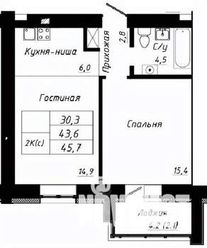 2-к квартира, строящийся дом, 46м2, 1/10 этаж