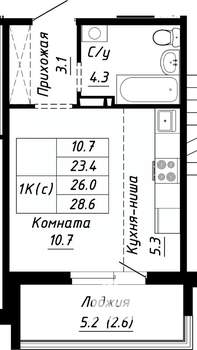 1-к квартира, строящийся дом, 26м2, 10/10 этаж