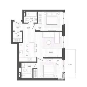 3-к квартира, строящийся дом, 69м2, 4/9 этаж