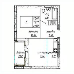 2-к квартира, строящийся дом, 38м2, 9/16 этаж