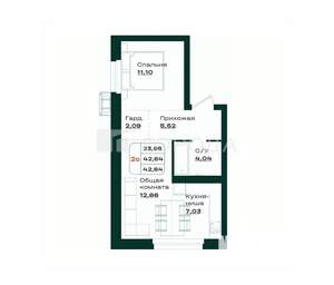 2-к квартира, вторичка, 43м2, 2/7 этаж