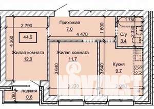 2-к квартира, строящийся дом, 45м2, 9/10 этаж