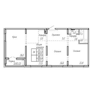3-к квартира, строящийся дом, 68м2, 14/17 этаж