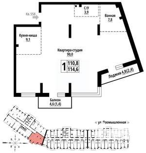 1-к квартира, вторичка, 114м2, 19/23 этаж