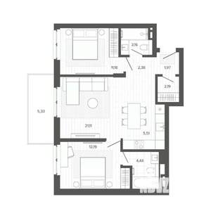 3-к квартира, строящийся дом, 69м2, 5/9 этаж