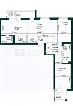 3-к квартира, вторичка, 93м2, 4/21 этаж