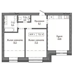 2-к квартира, строящийся дом, 72м2, 2/9 этаж