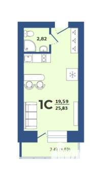 Студия квартира, сданный дом, 26м2, 4/10 этаж
