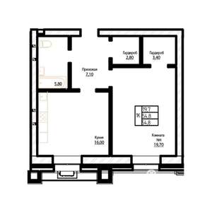 1-к квартира, строящийся дом, 55м2, 2/7 этаж