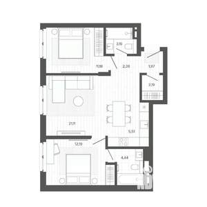 3-к квартира, строящийся дом, 64м2, 2/9 этаж