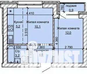 2-к квартира, строящийся дом, 35м2, 9/10 этаж