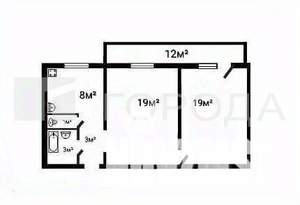 2-к квартира, вторичка, 60м2, 1/9 этаж