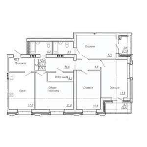 4-к квартира, строящийся дом, 129м2, 3/4 этаж