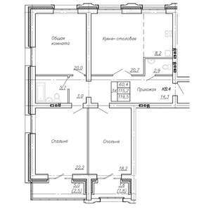 3-к квартира, строящийся дом, 120м2, 2/4 этаж