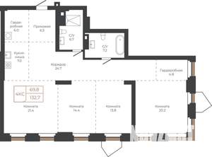4-к квартира, строящийся дом, 133м2, 8/27 этаж