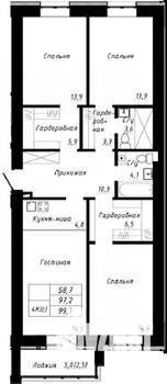 4-к квартира, строящийся дом, 100м2, 3/10 этаж
