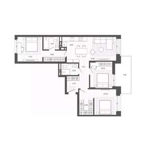 4-к квартира, строящийся дом, 91м2, 3/9 этаж