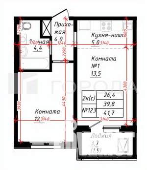 2-к квартира, вторичка, 42м2, 13/16 этаж