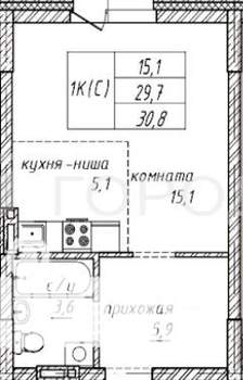 1-к квартира, вторичка, 31м2, 9/16 этаж