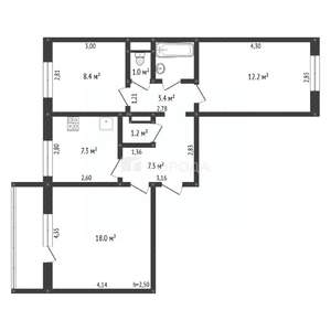 3-к квартира, вторичка, 75м2, 4/9 этаж