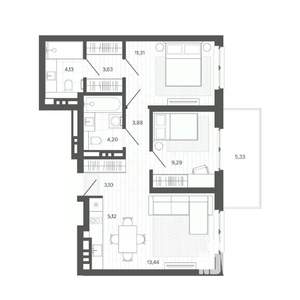 3-к квартира, вторичка, 63м2, 5/9 этаж