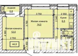 2-к квартира, строящийся дом, 45м2, 1/10 этаж