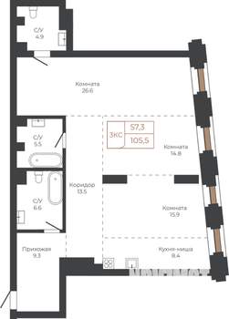 3-к квартира, вторичка, 106м2, 4/27 этаж