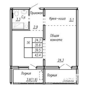 1-к квартира, строящийся дом, 40м2, 19/22 этаж