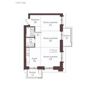 3-к квартира, вторичка, 57м2, 10/23 этаж