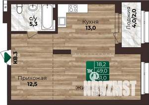 1-к квартира, строящийся дом, 51м2, 1/22 этаж