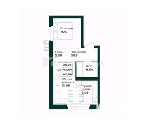 2-к квартира, вторичка, 43м2, 2/7 этаж