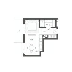 1-к квартира, строящийся дом, 33м2, 3/9 этаж