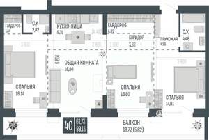 4-к квартира, строящийся дом, 99м2, 15/15 этаж