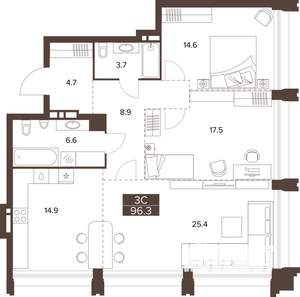 3-к квартира, строящийся дом, 96м2, 15/16 этаж