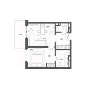 2-к квартира, строящийся дом, 45м2, 6/9 этаж