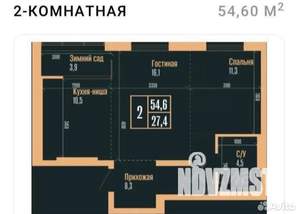 2-к квартира, сданный дом, 55м2, 23/25 этаж