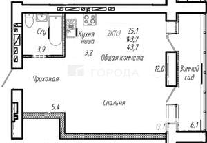 2-к квартира, строящийся дом, 44м2, 8/13 этаж