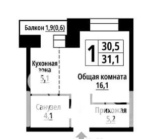 1-к квартира, вторичка, 31м2, 2/10 этаж