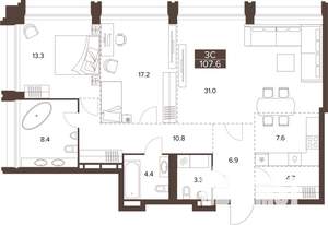 3-к квартира, вторичка, 108м2, 15/16 этаж