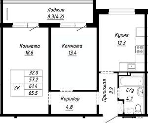 2-к квартира, строящийся дом, 61м2, 2/10 этаж