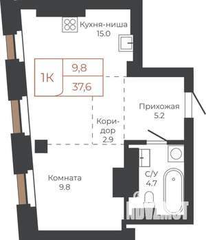 1-к квартира, строящийся дом, 38м2, 17/27 этаж