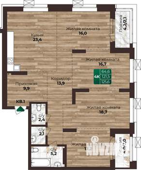 4-к квартира, строящийся дом, 126м2, 12/22 этаж