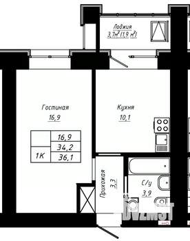 1-к квартира, строящийся дом, 36м2, 16/16 этаж