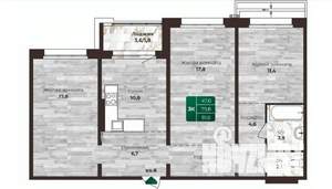 3-к квартира, строящийся дом, 82м2, 2/16 этаж