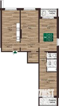 3-к квартира, строящийся дом, 92м2, 15/24 этаж