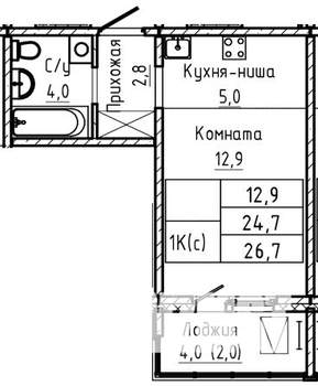 1-к квартира, строящийся дом, 27м2, 1/17 этаж